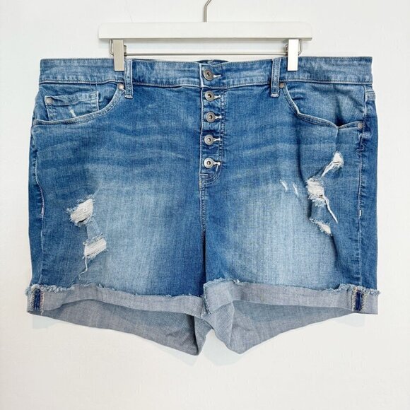 Torrid Denim Vintage Stretch High Rise Jean Shorts Distressed Blue Plus Size 24 - Picture 4 of 11